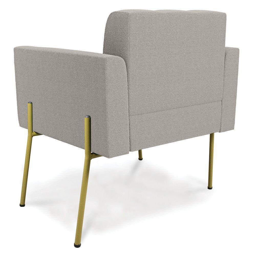 Poltrona Sala Estar Pé Ferro Dourado Kit 2 Elisa Bouclê Cinza D03 - D'rossi - 4