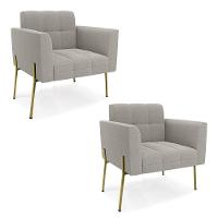 Poltrona Sala Estar Pé Ferro Dourado Kit 2 Elisa Bouclê Cinza D03 - D'rossi - 1