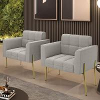 Poltrona Sala Estar Pé Ferro Dourado Kit 2 Elisa Bouclê Cinza D03 - D'rossi - 6