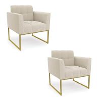 Poltrona Decorativa Industrial Dourado Kit 2 Elisa Bouclê D03 - D'rossi Cor Bege - 1