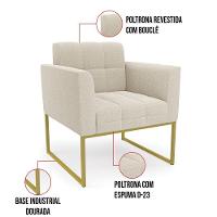 Poltrona Decorativa Industrial Dourado Kit 2 Elisa Bouclê D03 - D'rossi Cor Bege - 5