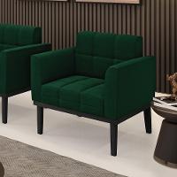 Poltrona Para Sala Base Madeira Fixa Preto Elisa Bouclê Verde D03 - D'rossi - 6