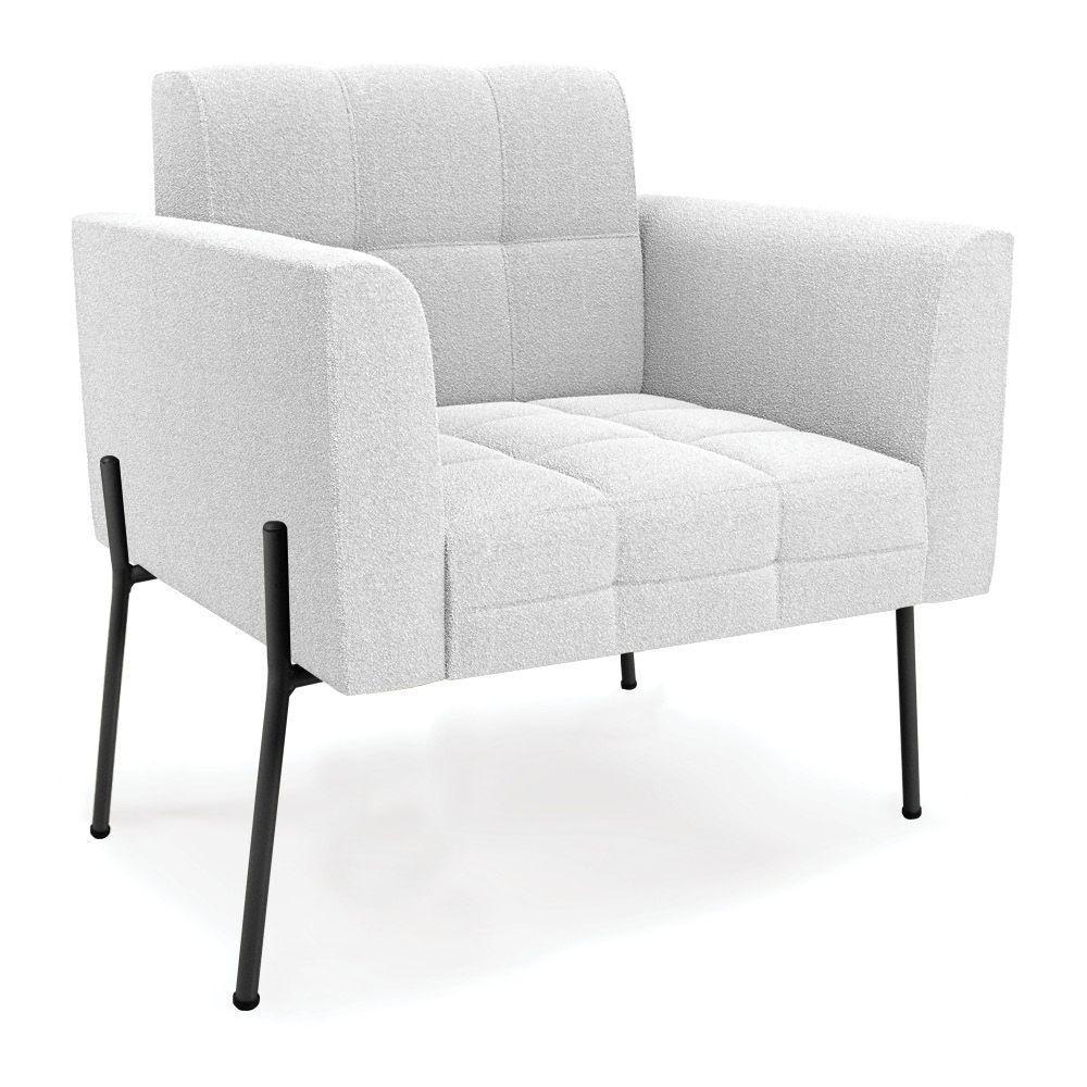 Poltrona Sala De Estar Pé De Ferro Preto Elisa Bouclê Off White D03 - D'rossi - 1