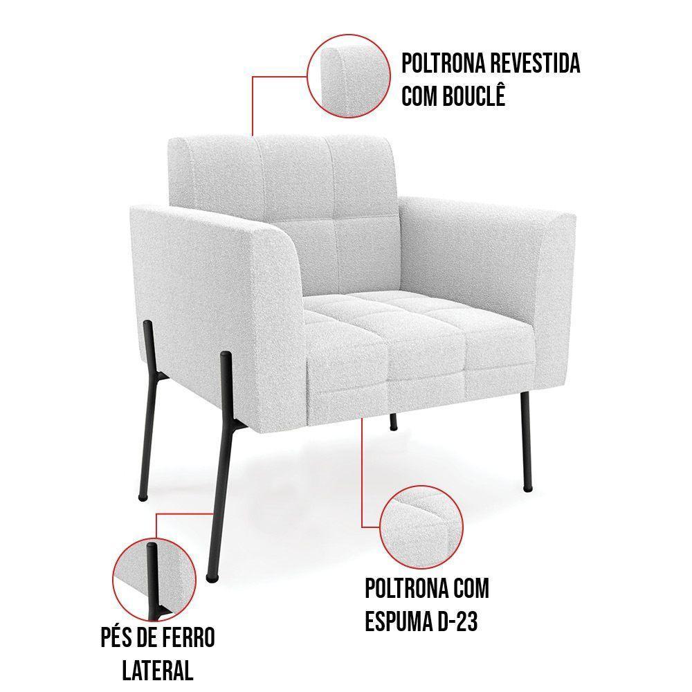 Poltrona Sala De Estar Pé De Ferro Preto Elisa Bouclê Off White D03 - D'rossi - 5