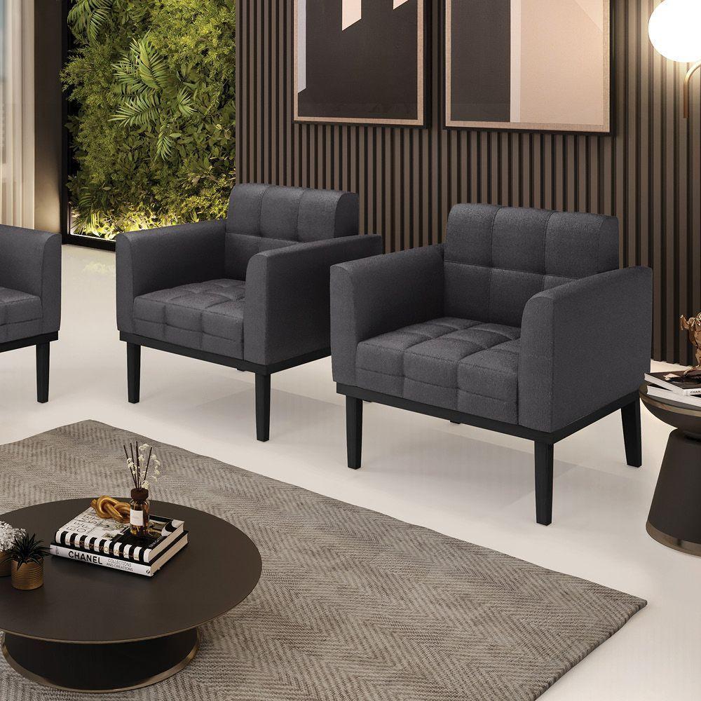 Poltrona Sala Base Madeira Fixa Pto Kit 2 Elisa Bouclê Grafite D03 - D'rossi - 6