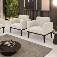 Poltrona Sala Base Madeira Fixa Pto Kit 2 Elisa Bouclê Bege D03 - D'rossi - 6