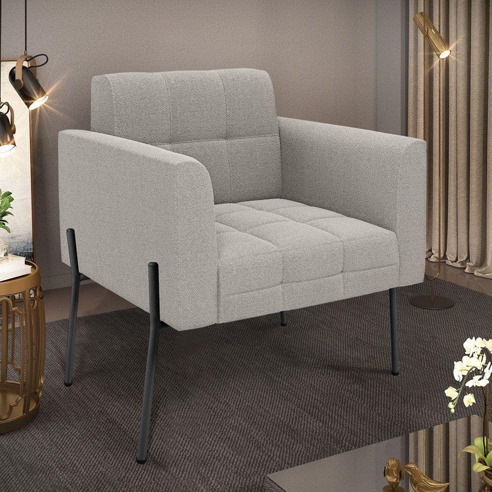 Poltrona Sala De Estar Pé De Ferro Preto Elisa Bouclê Cinza D03 - D'rossi - 6