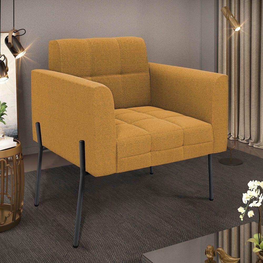 Poltrona Sala De Estar Pé De Ferro Preto Elisa Bouclê Mostarda D03 - D'rossi - 6