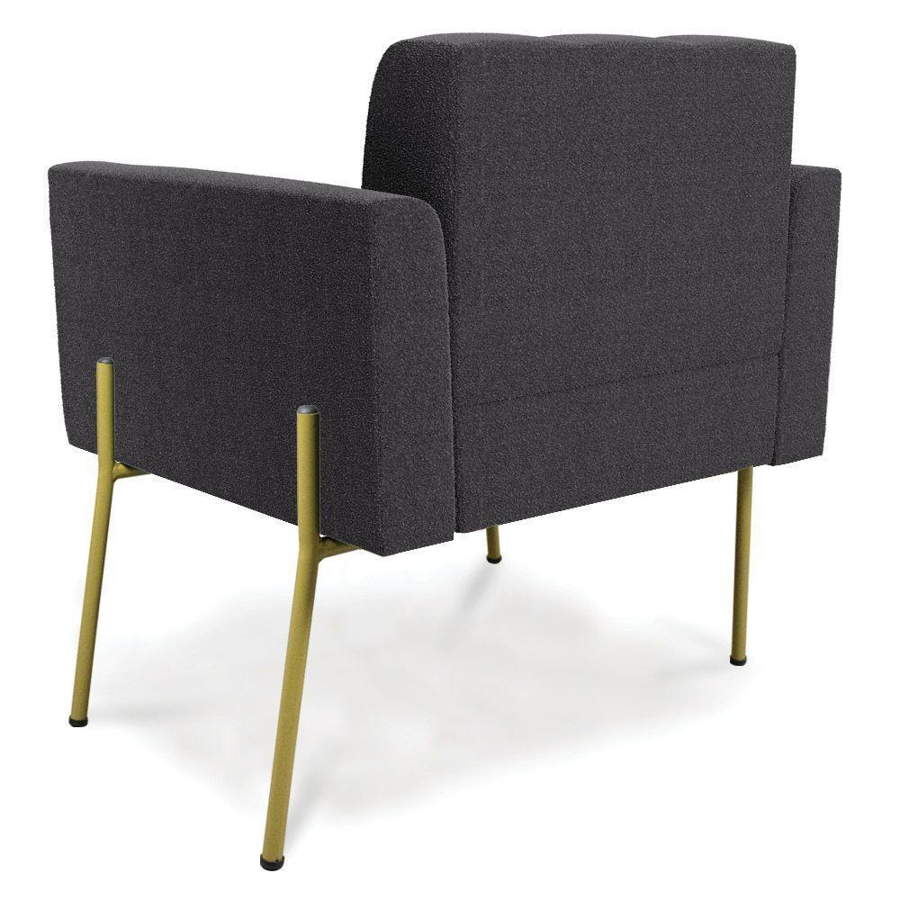 Poltrona Sala Estar Pé Ferro Dourado Kit 2 Elisa Bouclê Grafite D03 - D'rossi - 4