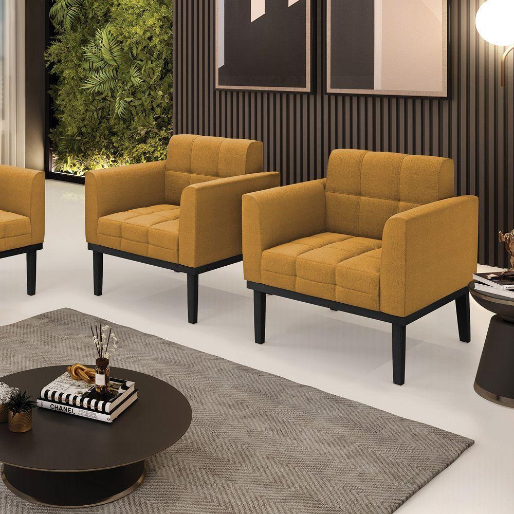 Poltrona Sala Base Madeira Fixa Pto Kit 2 Elisa Bouclê Mostarda D03 - D'rossi - 6