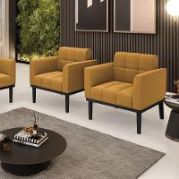 Poltrona Sala Base Madeira Fixa Pto Kit 2 Elisa Bouclê Mostarda D03 - D'rossi - 6