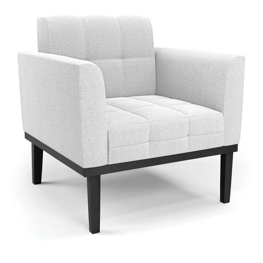 Poltrona Para Sala Base Madeira Fixa Preto Elisa Bouclê Off White D03 - D'rossi - 1