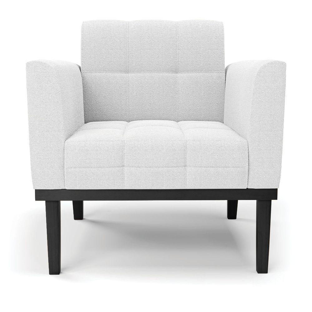 Poltrona Para Sala Base Madeira Fixa Preto Elisa Bouclê D03 - D'rossi Cor Off White - 3