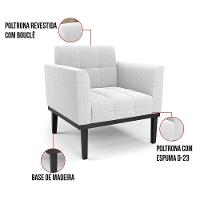 Poltrona Para Sala Base Madeira Fixa Preto Elisa Bouclê D03 - D'rossi Cor Off White - 5