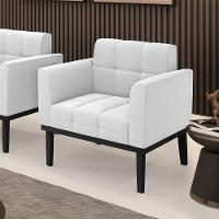 Poltrona Para Sala Base Madeira Fixa Preto Elisa Bouclê D03 - D'rossi Cor Off White - 6