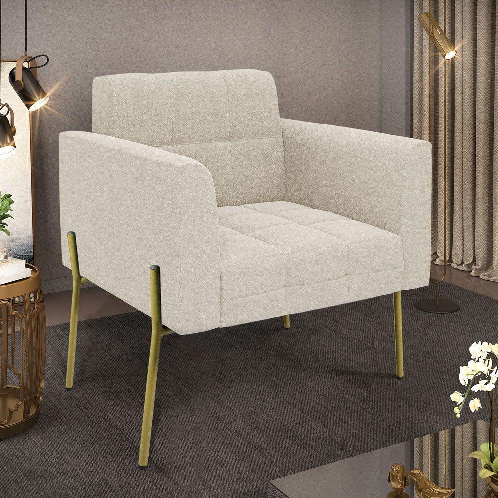 Poltrona Sala De Estar Pé De Ferro Dourado Elisa Bouclê D03 - D'rossi Cor Off White - 5