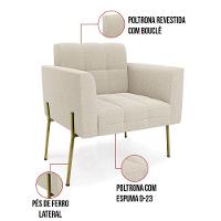 Poltrona Sala De Estar Pé De Ferro Dourado Elisa Bouclê D03 - D'rossi Cor Off White