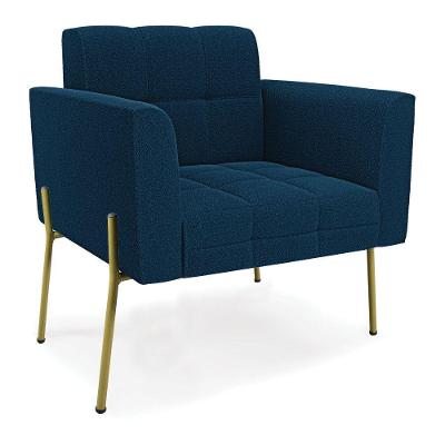 Poltrona Sala De Estar Pé De Ferro Dourado Elisa Bouclê D03 - D'rossi Cor Azul