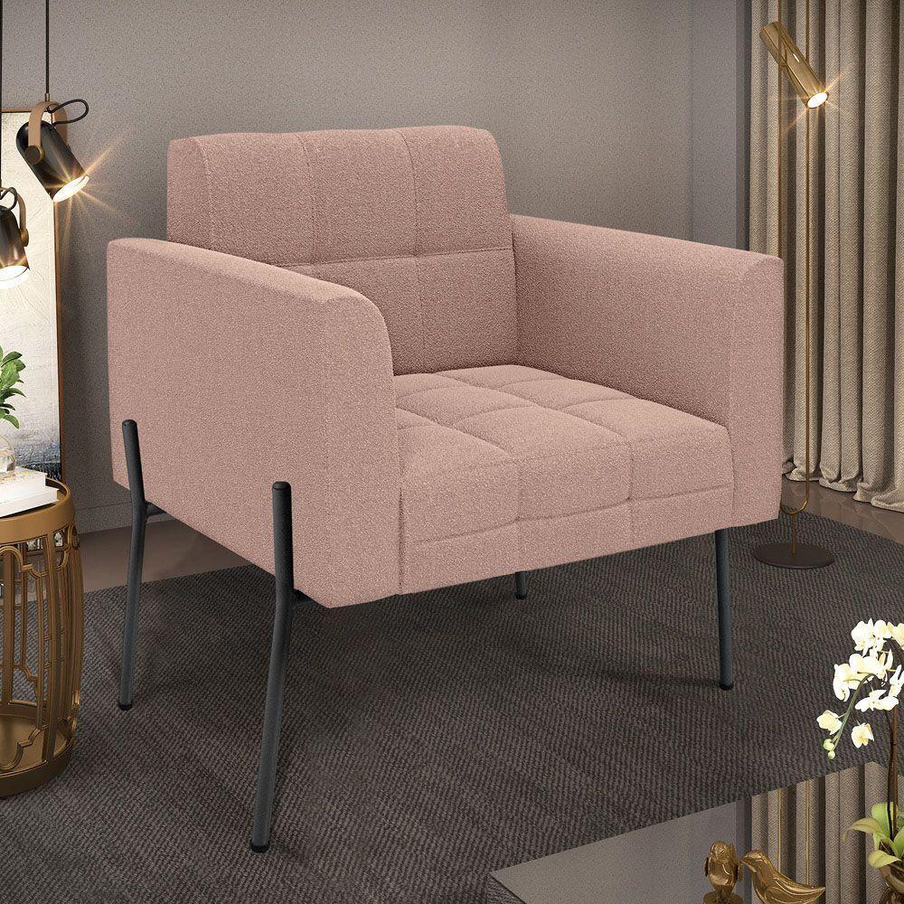 Poltrona Sala De Estar Pé De Ferro Preto Elisa Bouclê Rosê D03 - D'rossi - 6