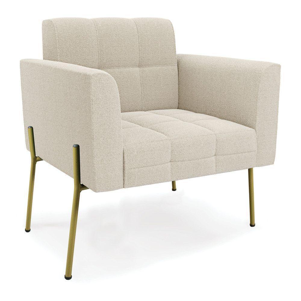 Poltrona Estar Pé Ferro Dourado Kit 2 Elisa Bouclê D03 Cor Cinza - 3