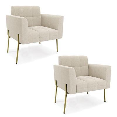 Poltrona Estar Pé Ferro Dourado Kit 2 Elisa Bouclê D03 Cor Cinza