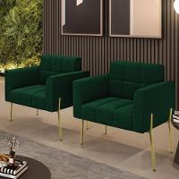 Poltrona Estar Pé Ferro Dourado Kit 2 Elisa Bouclê Verde D03 - D'rossi - 6