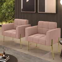 Poltrona Estar Pé Ferro Dourado Kit 2 Elisa Bouclê Rosê D03 - D'rossi - 6