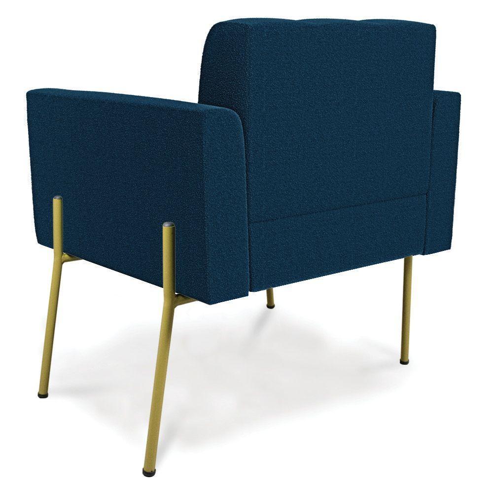 Poltrona Estar Pé Ferro Dourado Kit 2 Elisa Bouclê D03 Cor Azul - 4