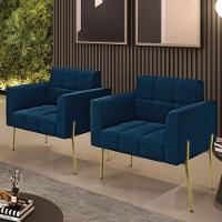 Poltrona Estar Pé Ferro Dourado Kit 2 Elisa Bouclê D03 Cor Azul - 6