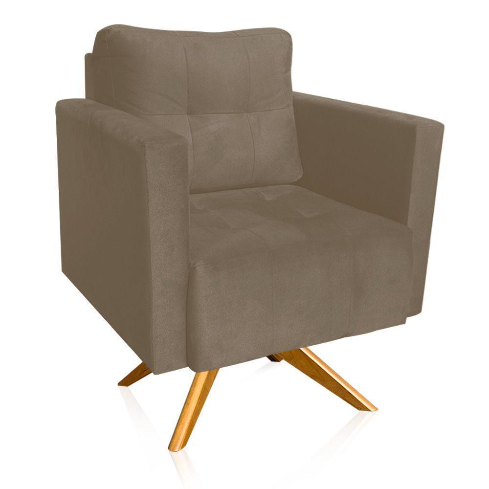 Poltrona Giratória Livia Suede Marrom Rato Base De Madeira Ma30 - D'rossi - 1