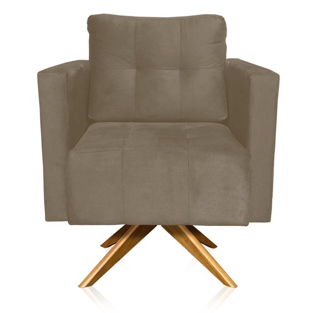 Poltrona Giratória Livia Suede Marrom Rato Base De Madeira Ma30 - D'rossi - 2