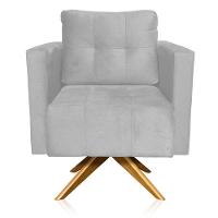 Poltrona Giratória Livia Suede Cinza Base De Madeira Ma30 - D'rossi - 3