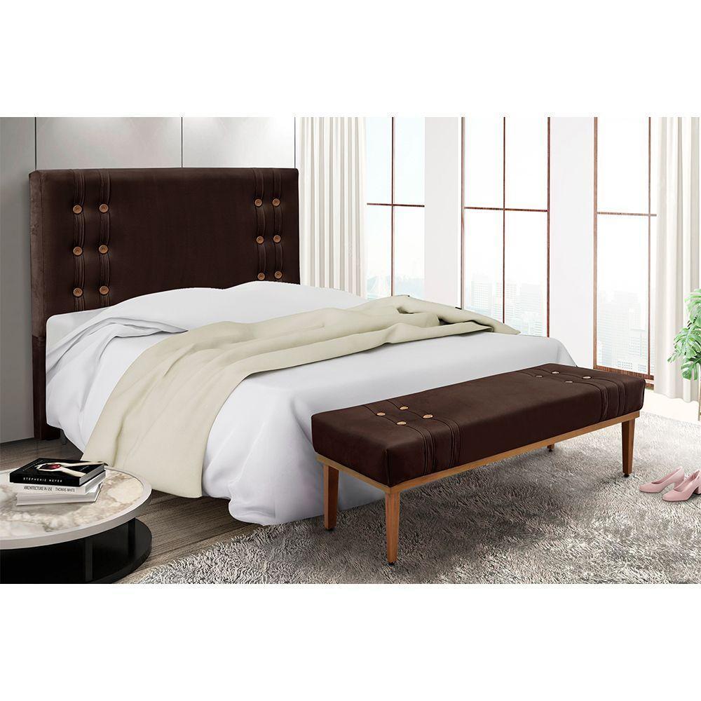 Cabeceira Cama Box Queen 160cm e Recamier Gênova Suede Café S04 - D'rossi - 5
