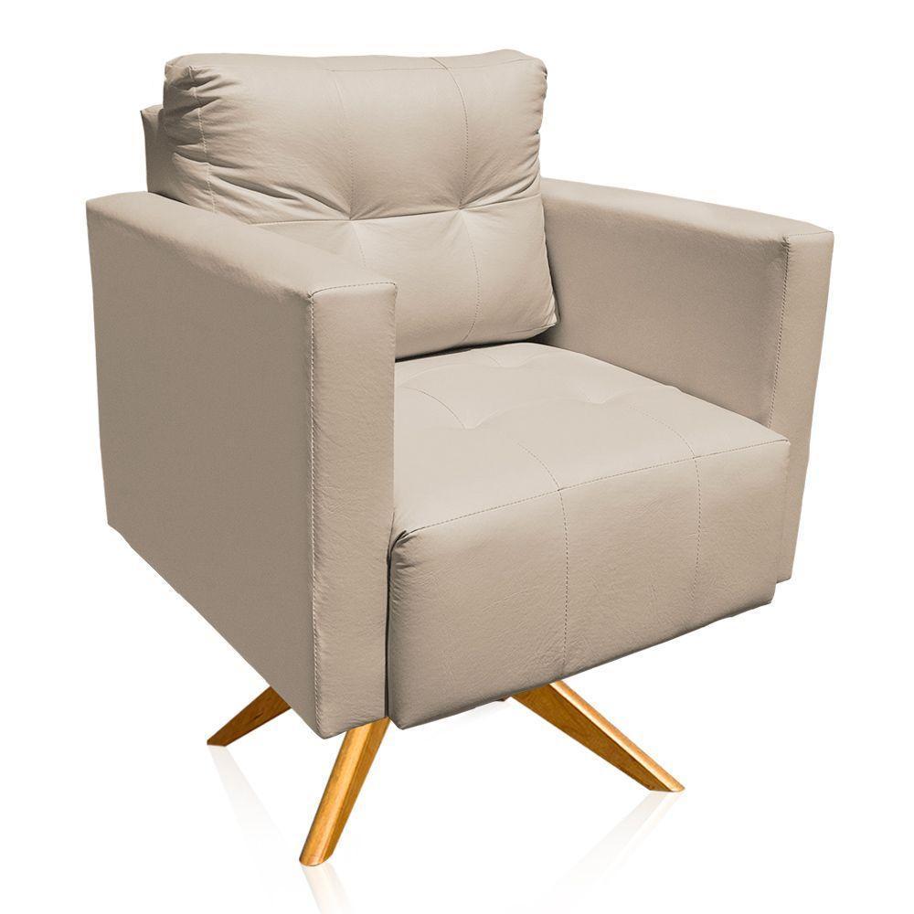 Kit 2 Poltronas Giratória Livia Corino Bege Base De Madeira Ma30 - D'rossi - 3