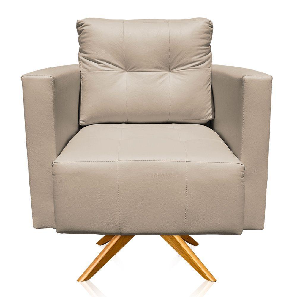 Kit 2 Poltronas Giratória Livia Corino Bege Base De Madeira Ma30 - D'rossi - 4