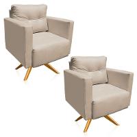 Kit 2 Poltronas Giratória Livia Corino Bege Base De Madeira Ma30 - D'rossi - 1