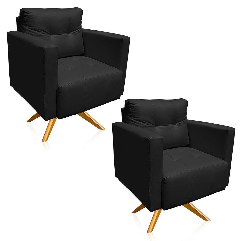 Kit 2 Poltronas Giratória Livia Corino Preto Base De Madeira Ma30 - D'rossi - 1