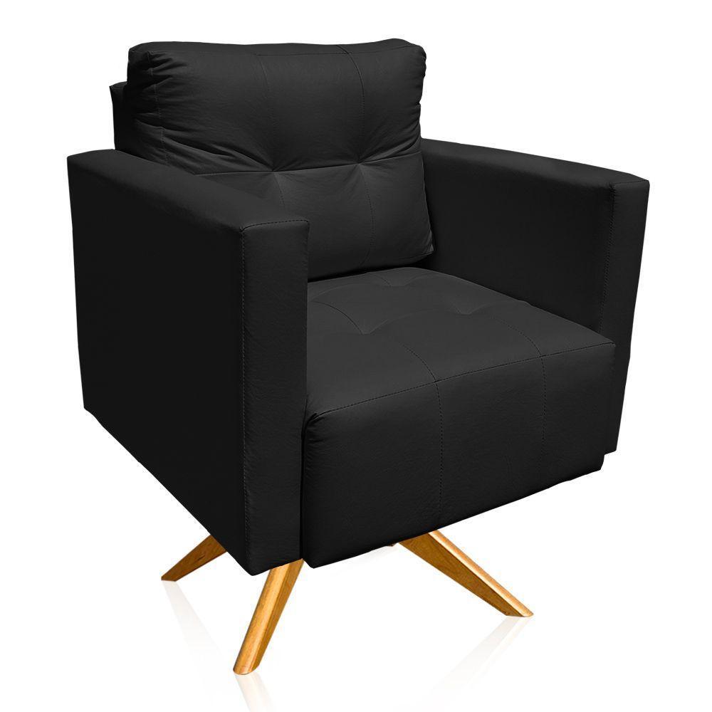 Kit 2 Poltronas Giratória Livia Corino Preto Base De Madeira Ma30 - D'rossi - 3