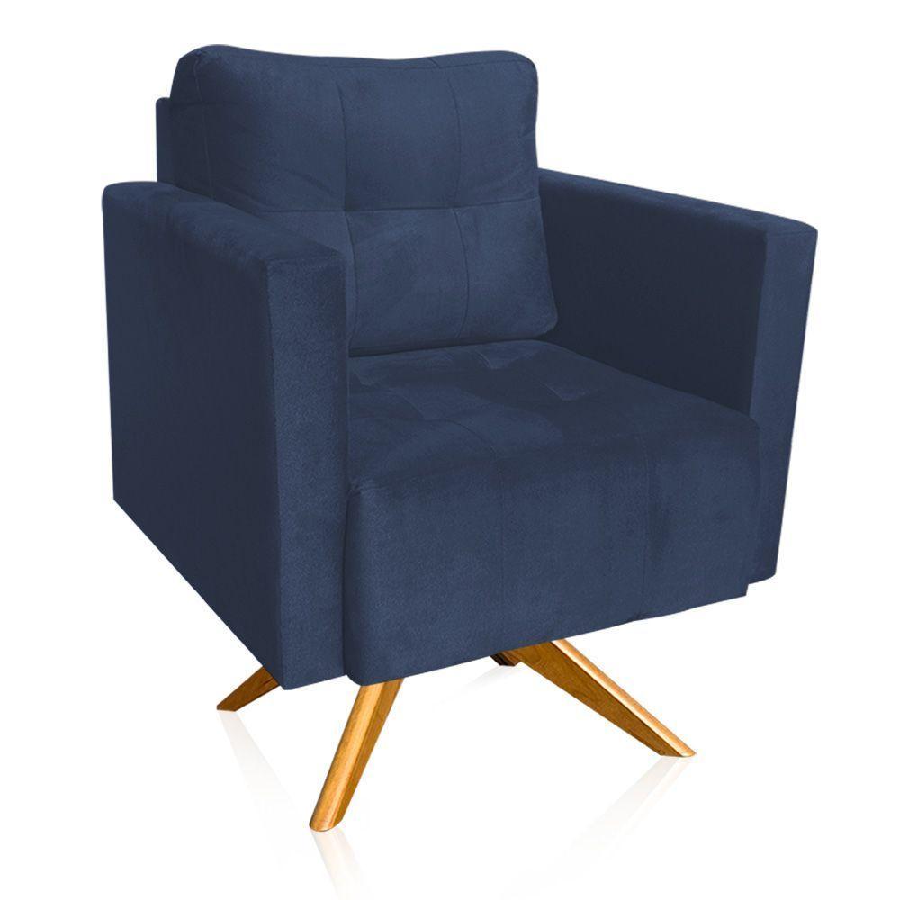 Kit 2 Poltronas Giratória Livia Suede Base De Madeira Ma30 Cor Azul Marinho - 3