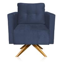 Kit 2 Poltronas Giratória Livia Suede Base De Madeira Ma30 Cor Azul Marinho