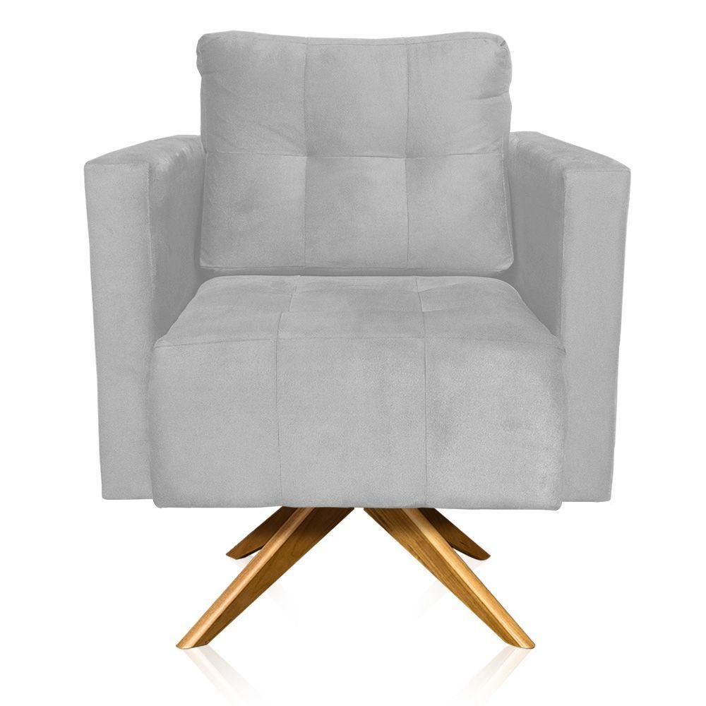 Kit 2 Poltronas Giratória Livia Suede Cinza Base De Madeira Ma30 - D'rossi - 4