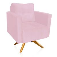 Poltrona Giratória Livia Suede Rosa Bebê Base De Madeira Ma30 - D'rossi - 1
