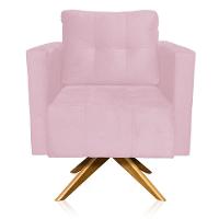 Poltrona Giratória Livia Suede Rosa Bebê Base De Madeira Ma30 - D'rossi - 3
