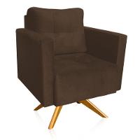 Kit 2 Poltronas Giratória Livia Suede Marrom Base De Madeira Ma30 - D'rossi - 2