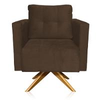 Kit 2 Poltronas Giratória Livia Suede Marrom Base De Madeira Ma30 - D'rossi
