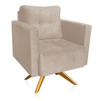Kit 2 Poltronas Giratória Livia Suede Bege Base De Madeira Ma30 - D'rossi - 2