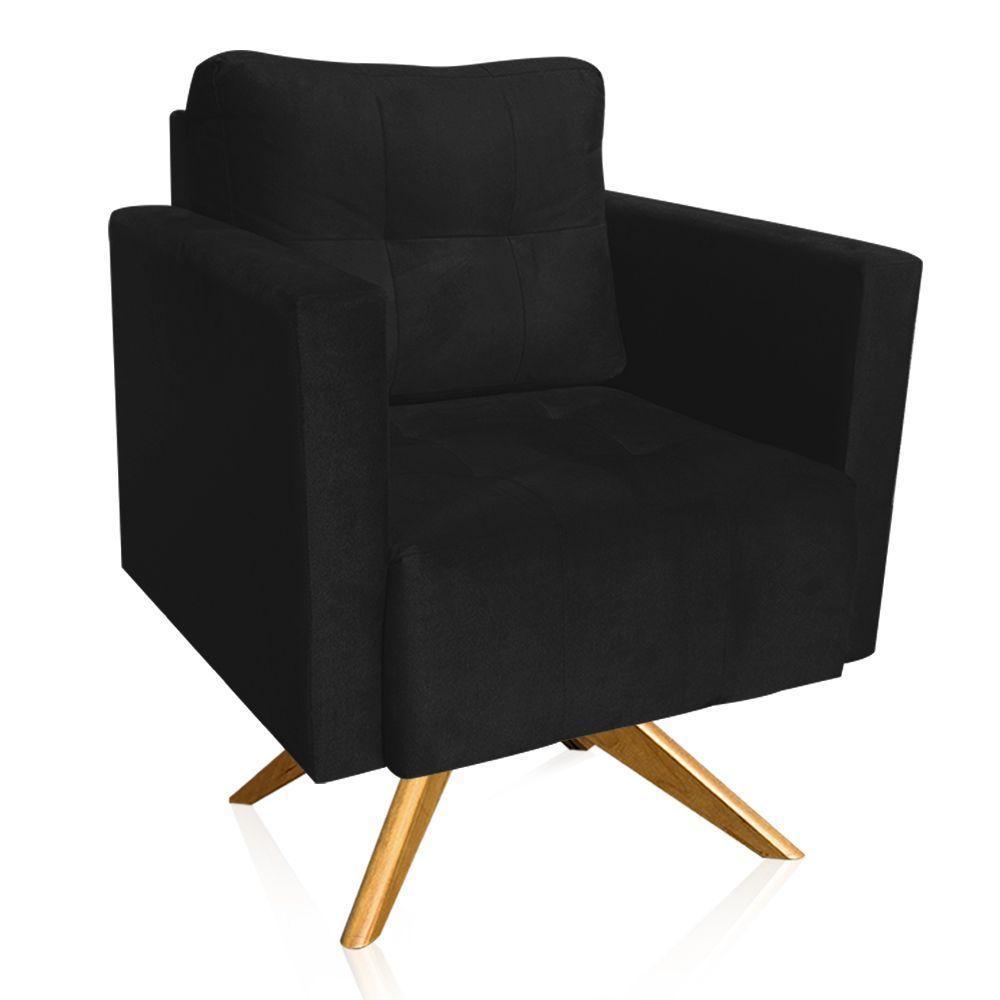 Kit 2 Poltronas Giratória Livia Suede Preto Base De Madeira Ma30 - D'rossi - 2