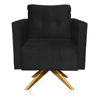 Kit 2 Poltronas Giratória Livia Suede Preto Base De Madeira Ma30 - D'rossi