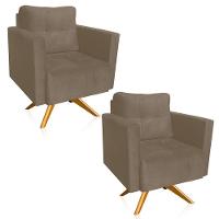 Kit 2 Poltronas Giratória Livia Suede Marrom Rato Base De Madeira Ma30 - D'rossi - 1