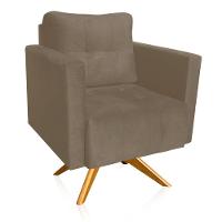 Kit 2 Poltronas Giratória Livia Suede Marrom Rato Base De Madeira Ma30 - D'rossi - 2